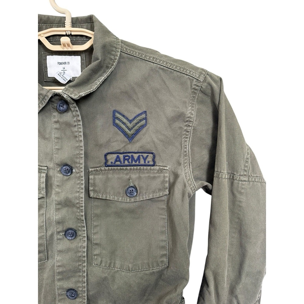 Forever 21 Button Long Sleeve Shirt Women's S Army Military Green Patches - Picture 4 of 7
